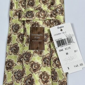 Ermenegildo‎ Zegna Tie Mens 100% Silk Green Bronze Floral Italy Jacquard NWT